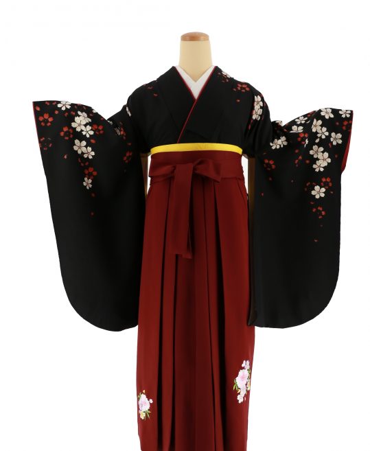 卒業式袴レンタルNo.496[2Lサイズ][KANSAI]黒・白エンジの桜｜着物 ...